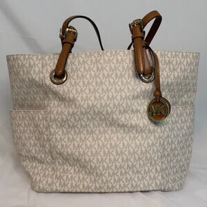 Michael Kors Cream Monogram Tote Bag with Gold Hardware